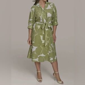 Donna Karan | Dresses | Donna Karan Printed 34 Sleeve Notch Collar Belted  Side Pocket Aline Midi Dress | Poshmark